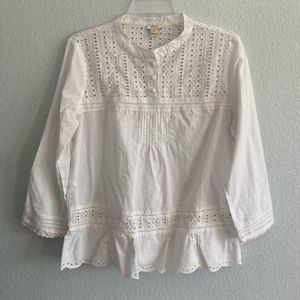 J.Crew French Eyelet 3-Button Pullover Blouse Women’s Size 10
